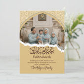 Gold Islamic Pattern Eid Mubarak Family Photo Card シーズンカード (スタンド正面)