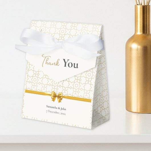 Gold & Ivory Art Deco Pattern with Bow Wedding フェイバーボックス