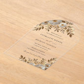 Gold Ivory Floral Bloom Acrylic Wedding  アクリル招待状 (レイダウン)