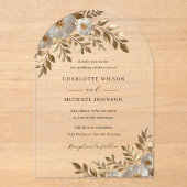 Gold Ivory Floral Bloom Acrylic Wedding  アクリル招待状 (正面)