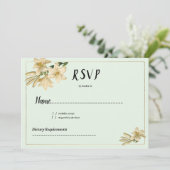 Gold ivory mint green white lily flower RSVP 招待状 (スタンド正面)