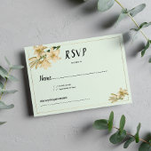 Gold ivory mint green white lily flower RSVP 招待状