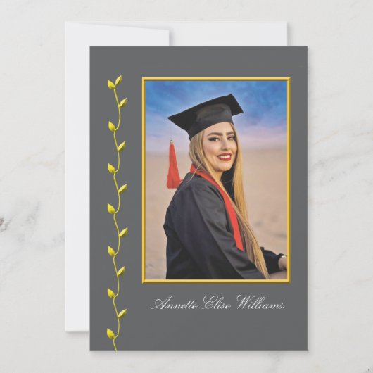 Gold Ivy design with Photo Grad Announcment 案内状 (正面)