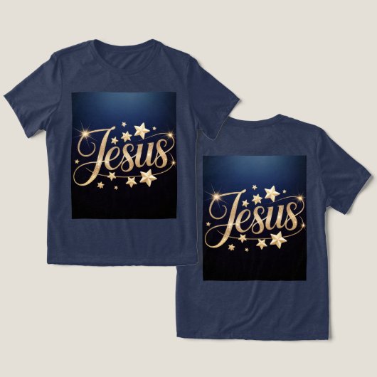 Gold Jesus Script Blue  トライブレンドＴシャツ (デザイン正面&裏面)