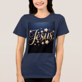 Gold Jesus Script Blue  トライブレンドＴシャツ (正面)