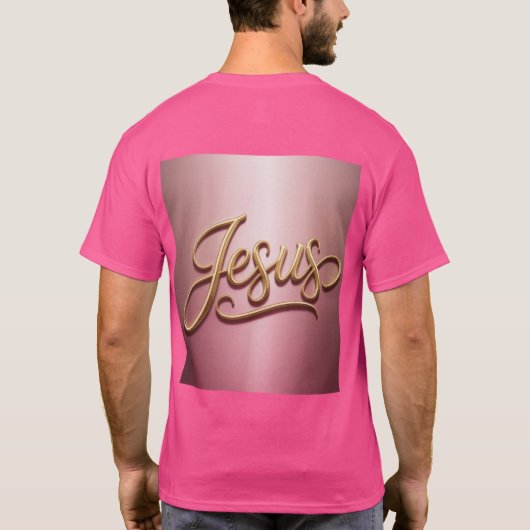 Gold Jesus Script Pink Basic Men's T-Shirt Tシャツ (裏面)