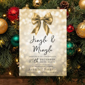 Gold Jingle & Mingle Christmas Party Bow & Lights 招待状