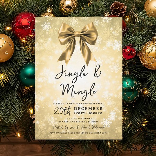Gold Jingle & Mingle Christmas Party Winter Wonder 招待状