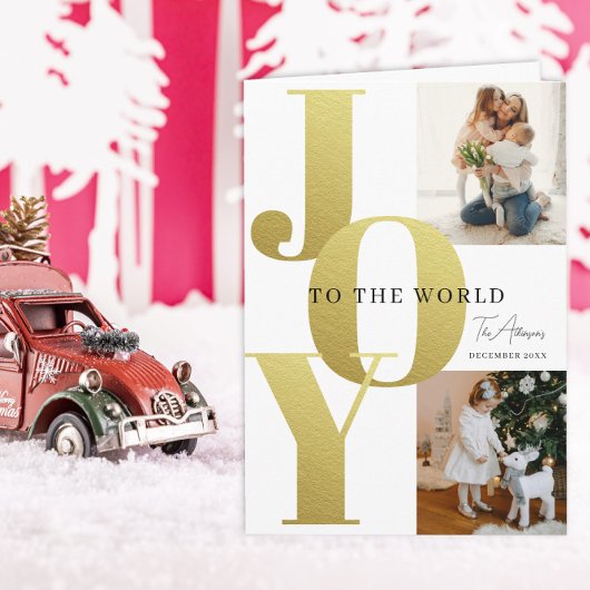 Gold JOY 2 Photo Holiday Card Custom Family カード
