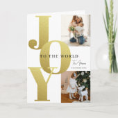 Gold JOY 2 Photo Holiday Card Custom Family カード (正面)