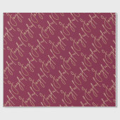 Gold JOYFUL on Cranberry ラッピングペーパー (フラット)