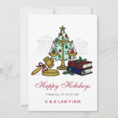 Gold Justice Scale Holly Wreath Law Firm Christmas シーズンカード (正面)