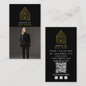 Gold Key Photo Real Estate Agent QR Code Black 名刺 (正面/裏面)