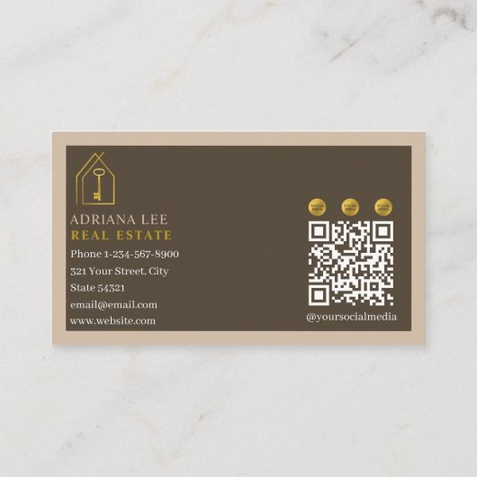 Gold Key Photo Real Estate Agent QR Code Brown 名刺 (裏面)