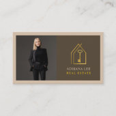 Gold Key Photo Real Estate Agent QR Code Brown 名刺 (正面)