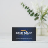 Gold Key Photo Real Estate Agent QR Code Navy Blue 名刺 (スタンド正面)
