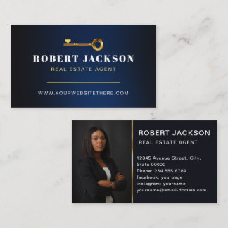 Gold Key Photo Real Estate Agent QR Code Navy Blue 名刺