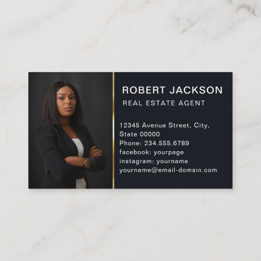 Gold Key Photo Real Estate Agent QR Code Navy Blue 名刺 (裏面)