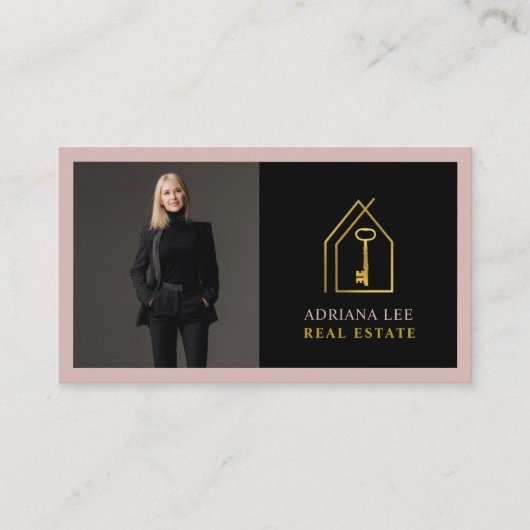 Gold Key Photo Real Estate Agent QR Code Pink 名刺 (正面)