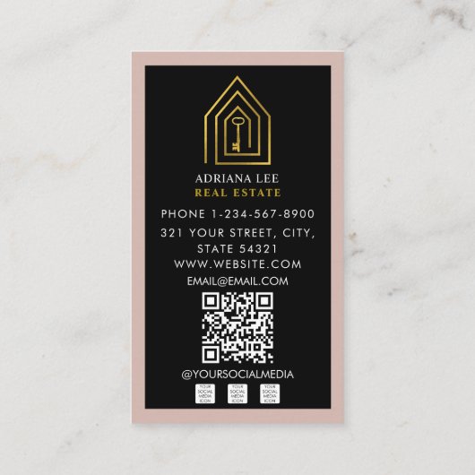 Gold Key Photo Real Estate Agent QR Code Pink 名刺 (裏面)