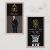 Gold Key Photo Real Estate Agent QR Code Pink 名刺 (正面/裏面)