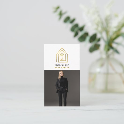 Gold Key Photo Real Estate Agent QR Code White 名刺 (スタンド正面)