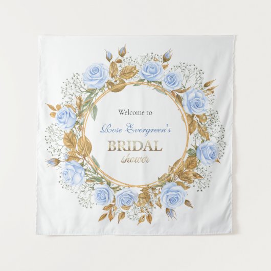 Gold-Kissed Blue Rose Bridal タペストリー (正面)
