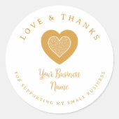 Gold Lace Heart Love & Thanks Supporting Business ラウンドシール (正面)