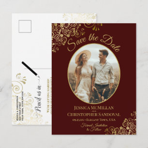 Gold Lace on Auburn Wedding Save the Date Photo 案内ポストカード