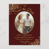 Gold Lace on Auburn Wedding Save the Date Photo 案内ポストカード (正面)