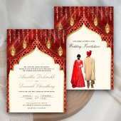 Gold Lanterns Red Indian Couple Wedding 招待状