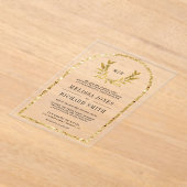 Gold Laurel Wreath Leaves Wedding アクリル招待状 (レイダウン)