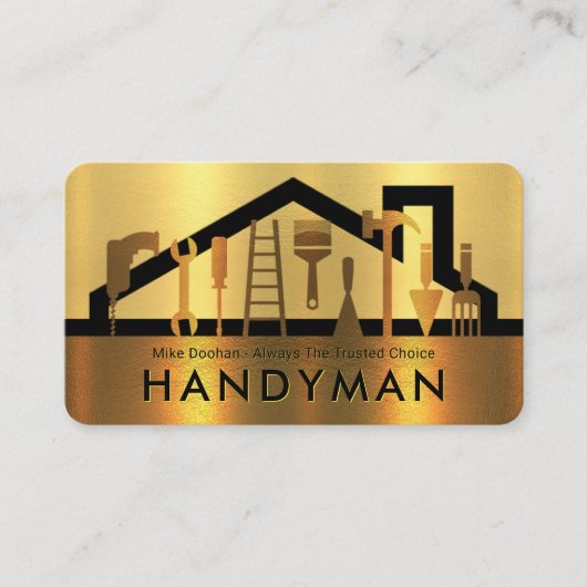 Gold Layered Handyman Tools Silhouette 名刺 (正面)