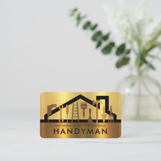 Gold Layered Handyman Tools Silhouette 名刺 (スタンド正面)