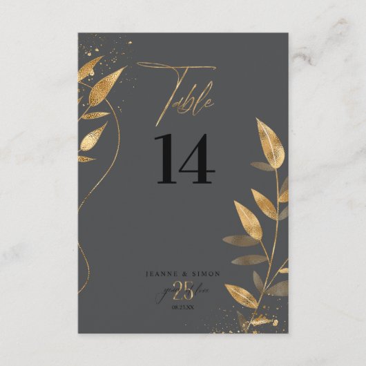 Gold Leaf 25th Anniversary Table Number ID1169 招待状 (正面)