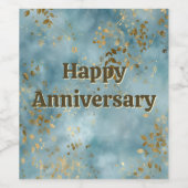 Gold Leaf Botanical Pattern Teal Background ワインラベル (シングルラベル)