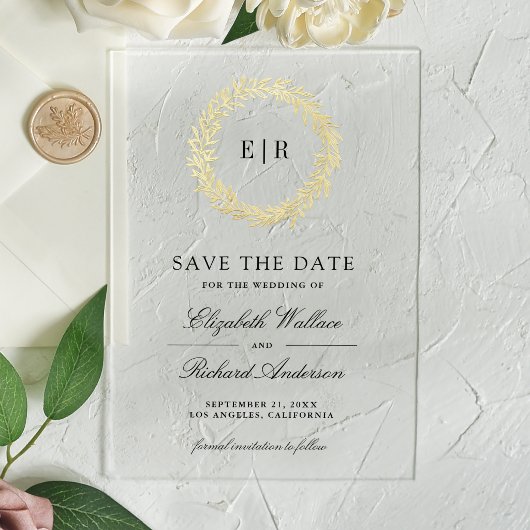 Gold Leaf Branch Wedding Save the Date アクリル招待状
