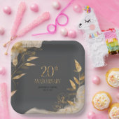 Gold Leaf Floral 20th Anniversary ID1169 ペーパープレート (パーティー)