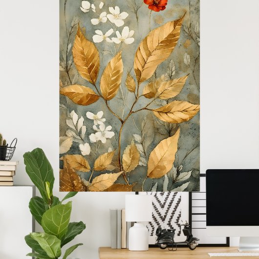 gold leaves blended with warmer tones ポスター (ホームオフィス)