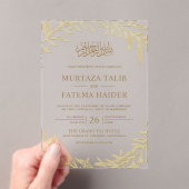 Gold Leaves Islamic Muslim Wedding アクリル招待状 (インサイチュ (ポータブル))