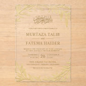Gold Leaves Islamic Muslim Wedding アクリル招待状 (正面)