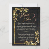 Gold Leaves & Tiara - Black Quinceanera サンキューカード (正面)