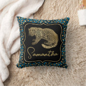 Gold Leopard and Blue Leopard Print クッション (ブランケット)