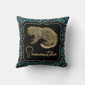 Gold Leopard and Blue Leopard Print クッション (裏面)