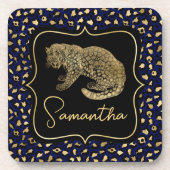 Gold Leopard and Blue Leopard Print コースター (正面)