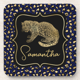 Gold Leopard and Blue Leopard Print コースター