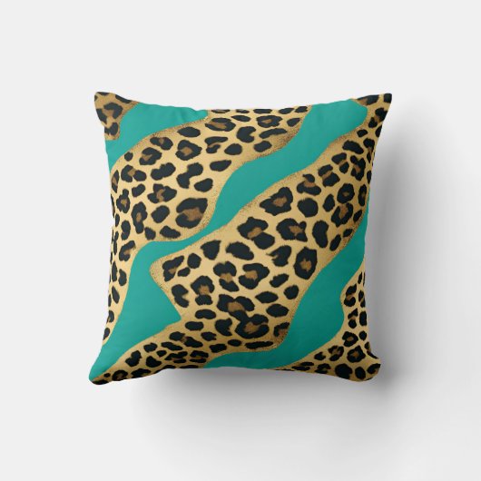 Gold Leopard Print And Teal クッション (裏面)