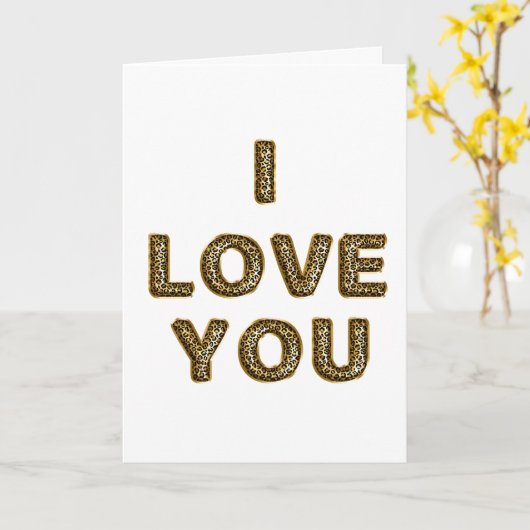 Gold Leopard Print Love Heart カード (黄色い花)