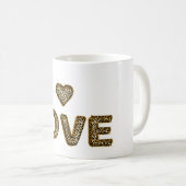 Gold Leopard Print Love Heart コーヒーマグカップ (正面右)