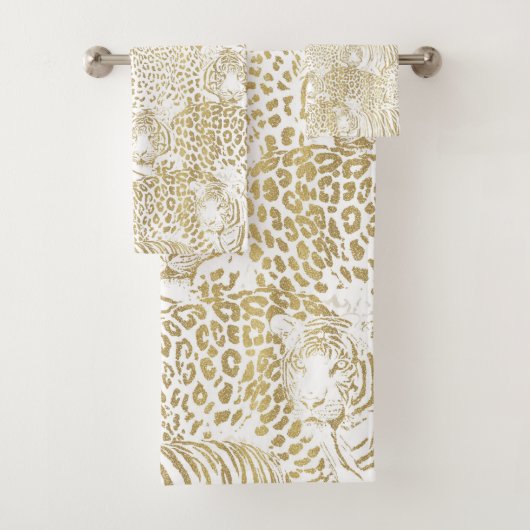 Gold Leopard Tiger Animals Pattern バスタオルセット (インサイチュ)